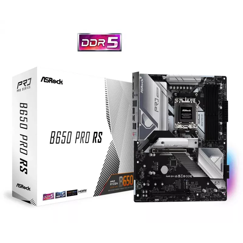 Motininė plokštė ASRock B650 Pro RS — ATX, Socket AM5, AMD B650, DDR5, 4 DIMM, 128 GB, 2.5Gb LAN, 1x M.2, HDMI, DisplayPort
