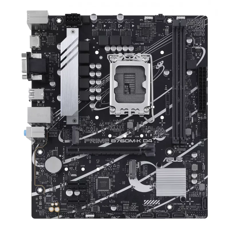 Motininė plokštė ASUS PRIME B760M-K D4 — Intel B760, LGA 1700, Micro ATX, 2x DDR4 DIMM, 64 GB, M.2, SATA III, 2.5Gb Ethernet