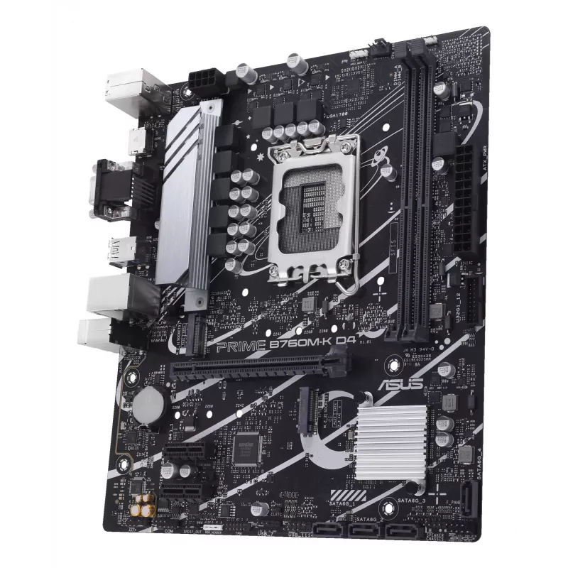 Motininė plokštė ASUS PRIME B760M-K D4 — Intel B760, LGA 1700, Micro ATX, 2x DDR4 DIMM, 64 GB, M.2, SATA III, 2.5Gb Ethernet
