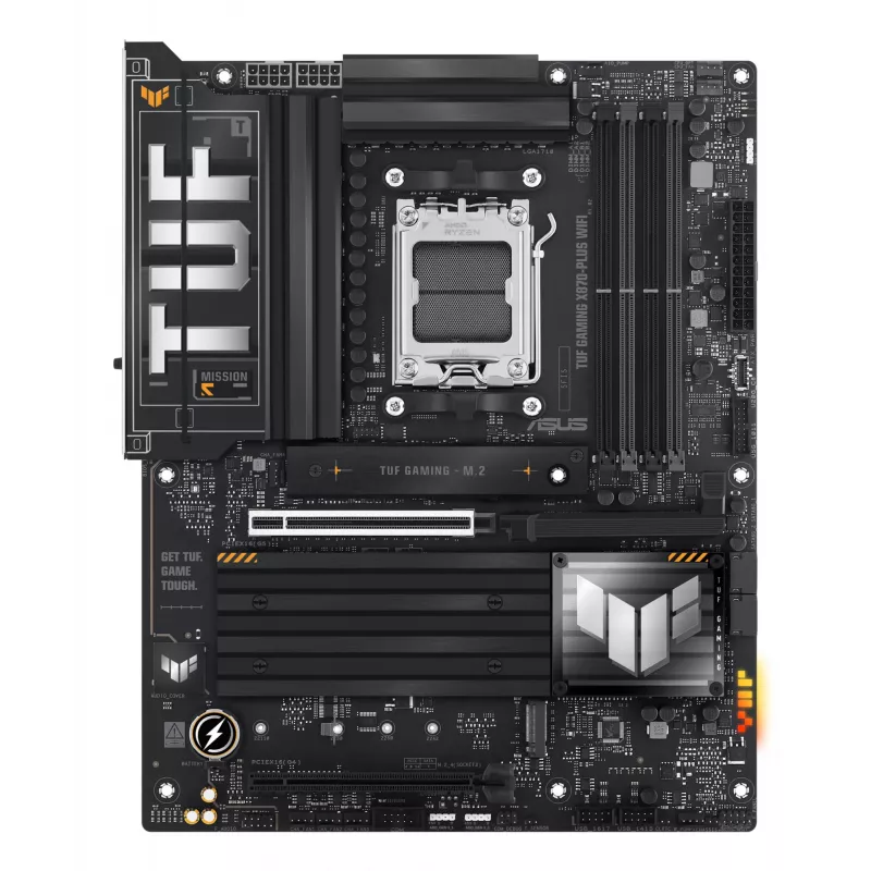 Motininė plokštė ASUS TUF GAMING X870-PLUS WIFI — AMD X870, Socket AM5, ATX, DDR5, 4 DIMM, Wi‑Fi 7, Bluetooth 5.4