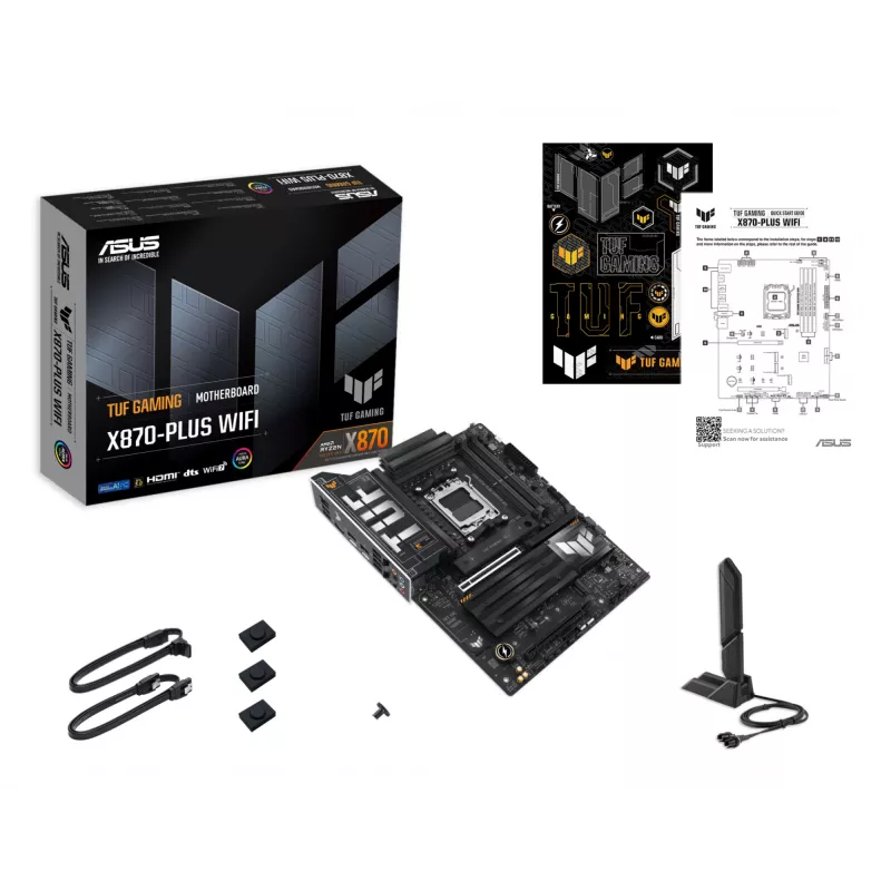 Motininė plokštė ASUS TUF GAMING X870-PLUS WIFI — AMD X870, Socket AM5, ATX, DDR5, 4 DIMM, Wi‑Fi 7, Bluetooth 5.4