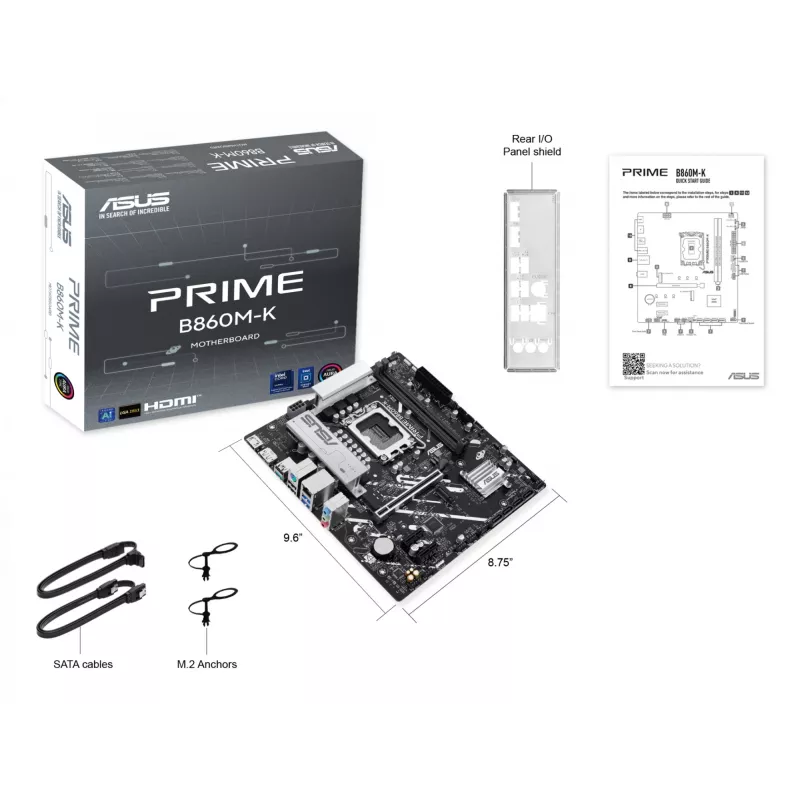 Motininė plokštė ASUS PRIME B860M-K — Intel B860, LGA 1851, micro ATX, DDR5, 2x M.2, 2 DIMM, 2,5Gb LAN