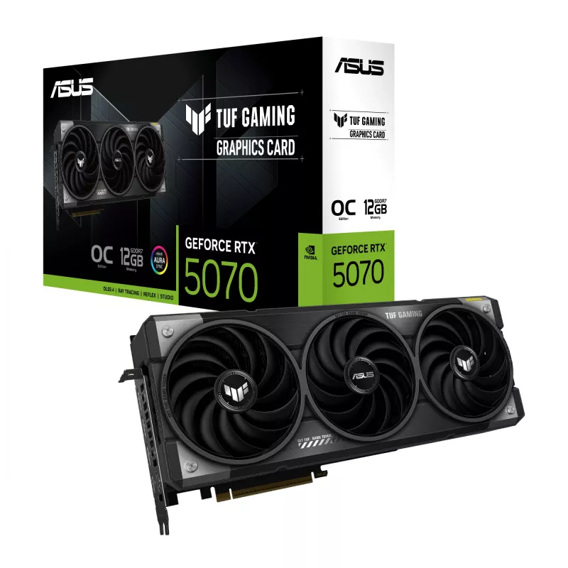 Vaizdo plokštė ASUS GeForce RTX 5070 12 GB GDDR7, PCIe 5.0, 192 bitų, OC, 3xDP 2.1b + 2xHDMI 2.1b, 3 ventiliatoriai, 750 W maitinimo šaltinis