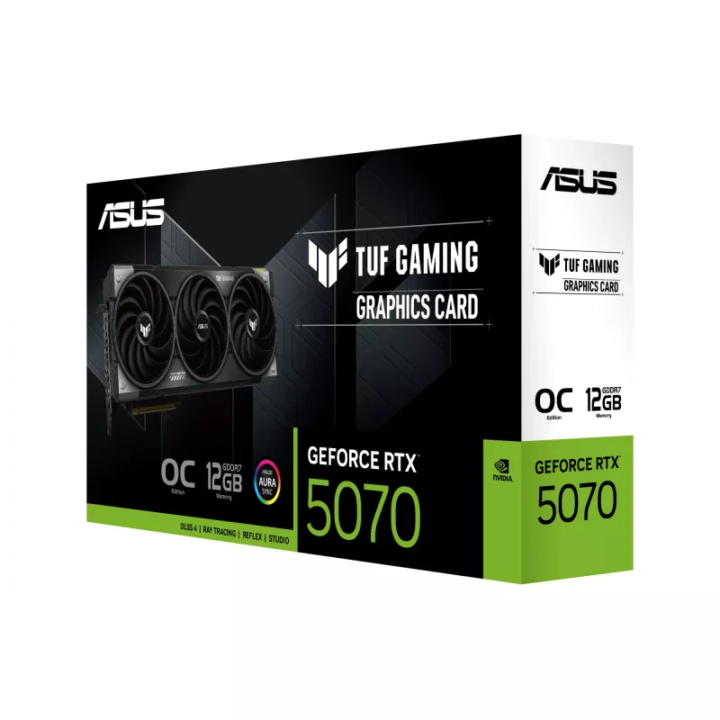 Vaizdo plokštė ASUS GeForce RTX 5070 12 GB GDDR7, PCIe 5.0, 192 bitų, OC, 3xDP 2.1b + 2xHDMI 2.1b, 3 ventiliatoriai, 750 W maitinimo šaltinis