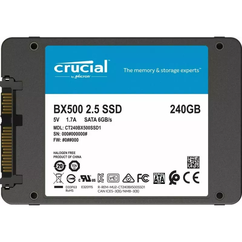 CRUCIAL BX500 240GB SSD, 2.5” 7mm, SATA 6 Gb/s, skaitymas/rašymas: 540 / 500 MB/s