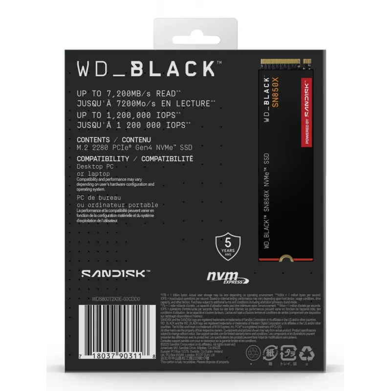 WESTERN DIGITAL SSD - WD_Juoda SN850X - 8TB - Pci-e Gen4 x4 - M.2 2280