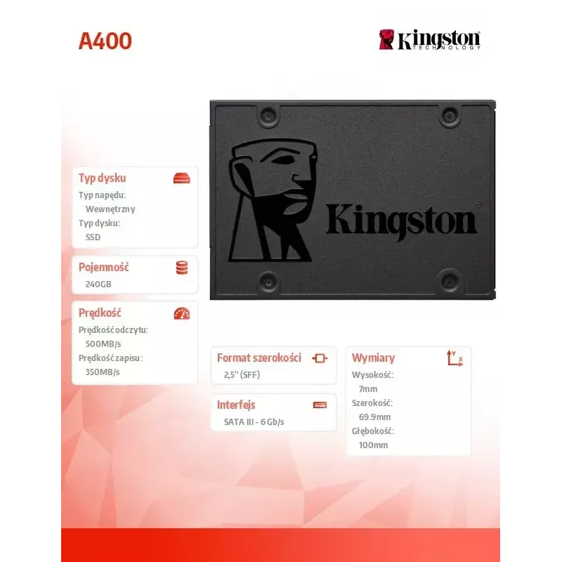 Kingston 240GB A400 SATA 3 2.5 colio vidinis SSD SA400S37/240G