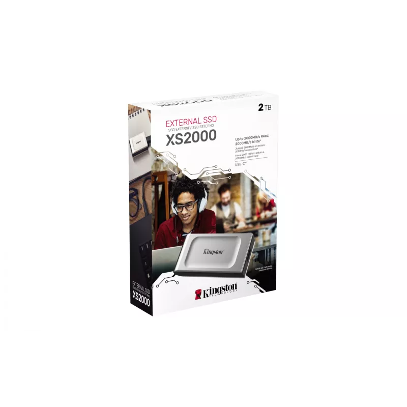Kingston Technology 2000G PORTABLE SSD XS2000, 2 TB, USB Type-C, 3.2 Gen 2 (3.1 Gen 2), 2000 MB/s, juoda, sidabrinė
