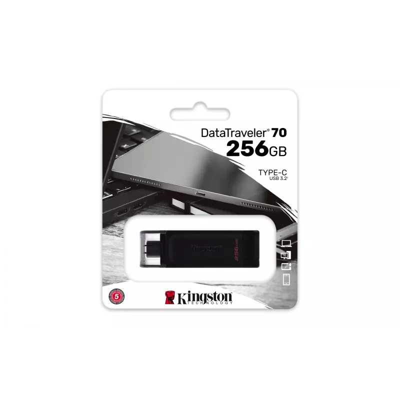 Kingston Technology DataTraveler 256GB USB-C 3.2 Gen 1 70, 256 GB, USB Type-C, 3.2 Gen 1 (3.1 Gen 1), Cap, 7 g, Juoda