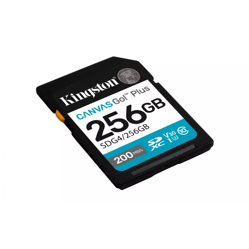 SDXC Flash Memory Kingston 256GB UHS-I Canvas Go Plus — 256 GB, U3/V30, Skaityti 200 MB/s, Rašyti 160 MB/s, Class 10, Juoda