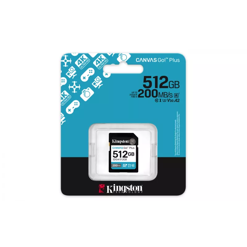 “Kingston Technology Canvas Go! Plus” 512GB SDXC “Canvas Go Plus Gen4” 200MB/s C10 UHS-I U3 V30