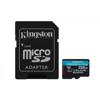 Kingston Technology 256GB microSDXC Canvas Go Plus Gen4 200MB/s A2 U3 V30 kortelė su adapteriu
