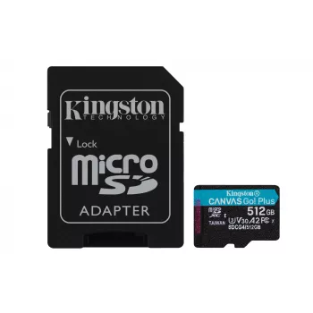 Kingston Technology 512GB microSDXC Canvas Go Plus Gen4 200MB/s A2 U3 V30 kortelė + adapteris