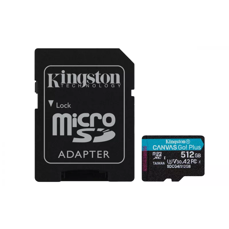 Kingston Technology 512GB microSDXC Canvas Go Plus Gen4 200MB/s A2 U3 V30 kortelė + adapteris