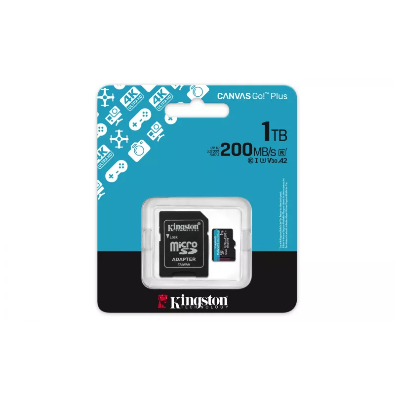 „Kingston Technology“ 1TB microSDXC „Canvas Go Plus Gen4“ 200MB/s A2 U3 V30 kortelė su adapteriu