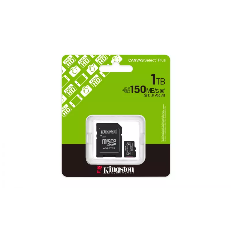 Kingston Technology 1TB microSDXC Canvas Select Plus Gen3 150MB/s A1 kortelė + adapteris