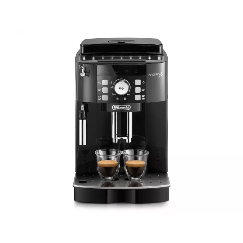 Espresso aparatas DeLonghi ECAM 21.117 B Magnifica S — pilnai automatinis, 1,8 L vandens talpa, 250 g pupelių talpykla, 15 barų, 2 snapeliai