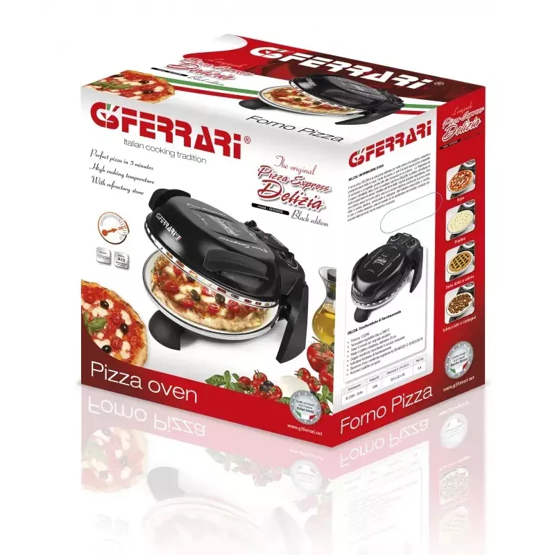 Picų kepimo prietaisas G3FERRARI Delizia — stalviršinė picų krosnelė, 1200 W, akmens kepimo paviršius, maks. 400°C, 31 cm pica, laikmatis