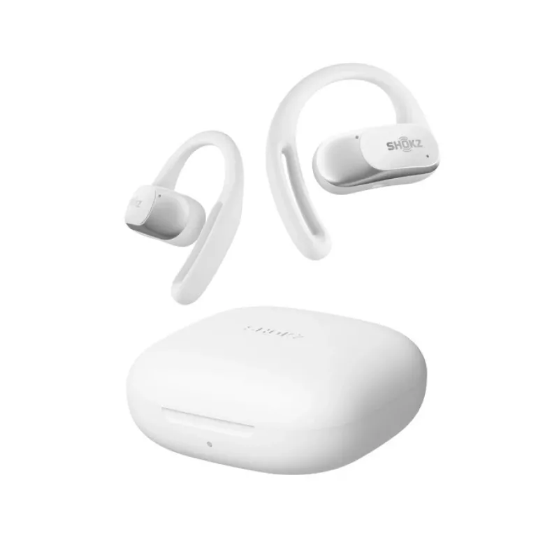 SHOKZ OpenFit Air, baltos spalvos laisvų rankų įranga, belaidė, ausinės laikiklis, skambučiai / muzika / sportas / kasdienis naudojimas, Bluetooth, balta