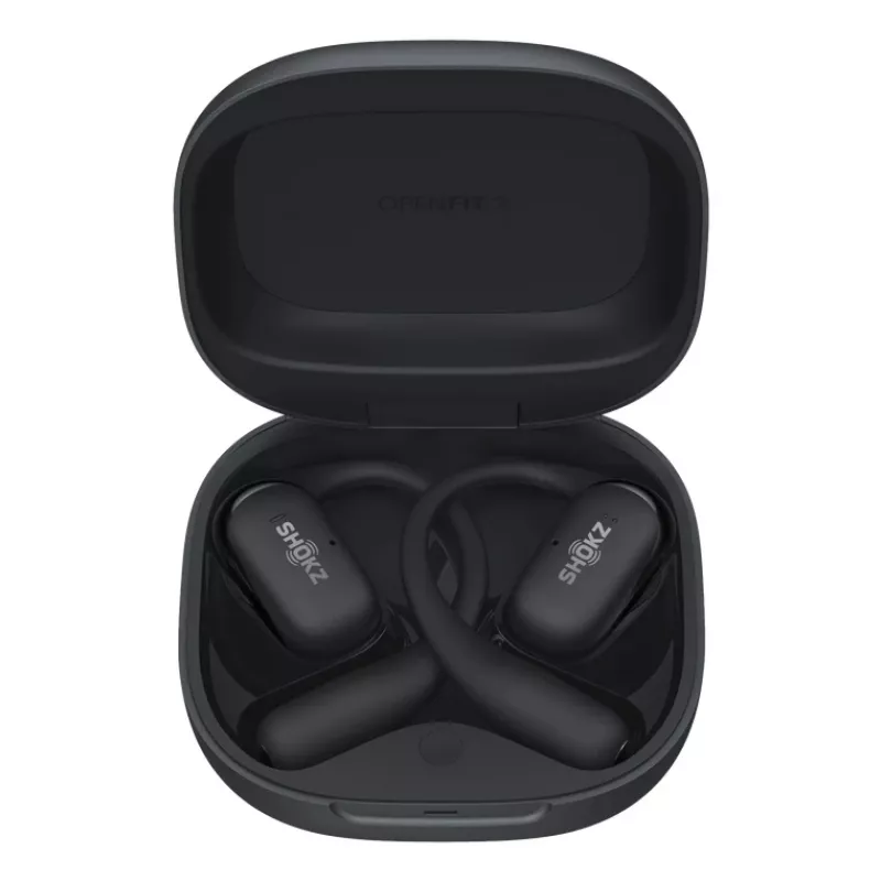 Ausinės JLAB AUDIO SHOKZ OpenFit 2 — kaulinio laidumo, belaidės, atviros ausies su ausies kabliuku, juodos
