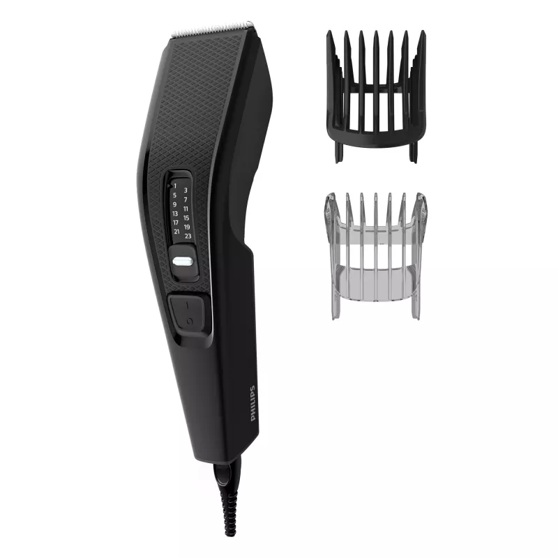 Plaukų kirpimo mašinėlė „Philips 3000 series HC3510/15“ juoda — nerūdijančio plieno peiliukai, nuo 0,5 mm iki 23 mm, 13 ilgio nustatymų