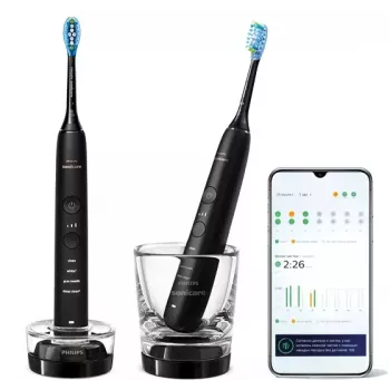 Soninis elektrinis dantų šepetėlis Philips DiamondClean 9000 HX9914/54, 2 rankenos, 5 režimai, juodas, Bluetooth, 1 įkroviklis