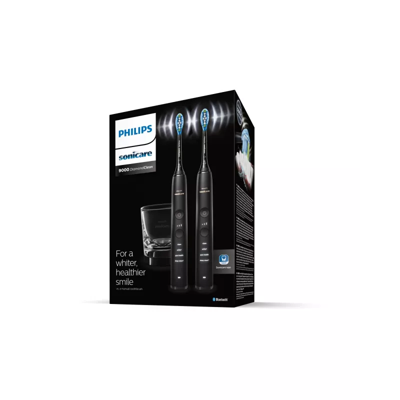Soninis elektrinis dantų šepetėlis Philips DiamondClean 9000 HX9914/54, 2 rankenos, 5 režimai, juodas, Bluetooth, 1 įkroviklis