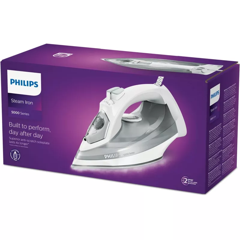 Philips 5000 serijos DST5010/10 lygintuvas Garinis lygintuvas SteamGlide Plus padas 2400 W Pilka, Balta