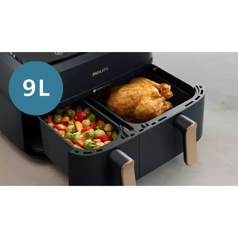 Karšto oro gruzdintuvė Philips 3000 Series Dual Basket Airfryer NA352/00 — 9 L, 2750 W, du krepšeliai, 8 programos, 40–200°C