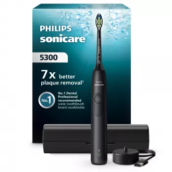 „Philips Series 5300 HX7101/02“ garsinis dantų šepetėlis — garsinis, 62 000 judesių per min., 3 greičiai, 2 min. laikmatis, juoda
