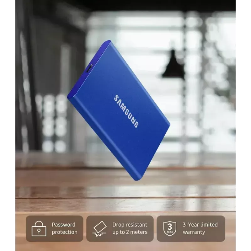 Išorinis SSD Samsung T7 Portable 2TB USB Type-C 3.2 Gen 2 mėlynas (NVMe, 1050/1000 MB/s)