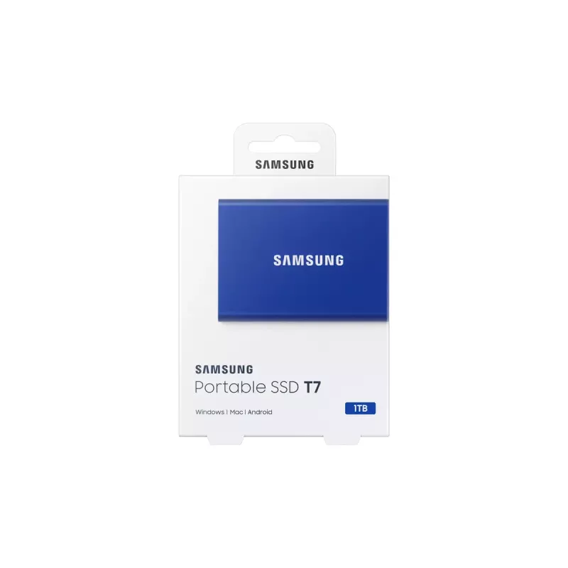 Išorinis SSD Samsung T7 Portable 1 TB, USB-C 3.2 Gen 2, NVMe, AES-256 aparatinė šifravimo apsauga, mėlynas