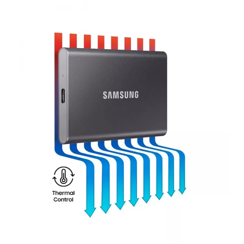 Išorinis SSD Samsung T7 Portable 1 TB, USB-C 3.2 Gen 2, NVMe, AES-256 aparatinė šifravimo apsauga, mėlynas