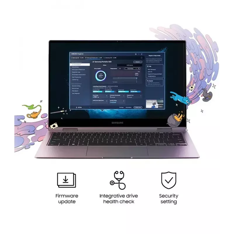 Išorinis SSD Samsung T7 Portable 1 TB, USB-C 3.2 Gen 2, NVMe, AES-256 aparatinė šifravimo apsauga, mėlynas