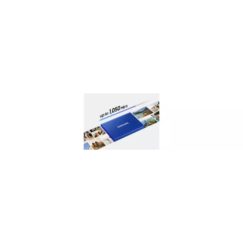 Išorinis SSD Samsung T7 Portable 1 TB, USB-C 3.2 Gen 2, NVMe, AES-256 aparatinė šifravimo apsauga, mėlynas