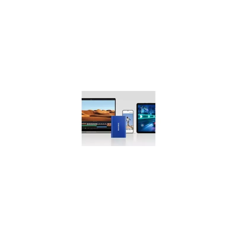 Išorinis SSD Samsung T7 Portable 1 TB, USB-C 3.2 Gen 2, NVMe, AES-256 aparatinė šifravimo apsauga, mėlynas