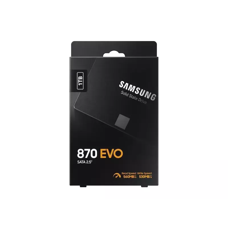 SSD 2.5 colio Samsung 870 EVO 1000 GB — SATA III, Skaitymas 560 MB/s, Rašymas 530 MB/s, Juoda