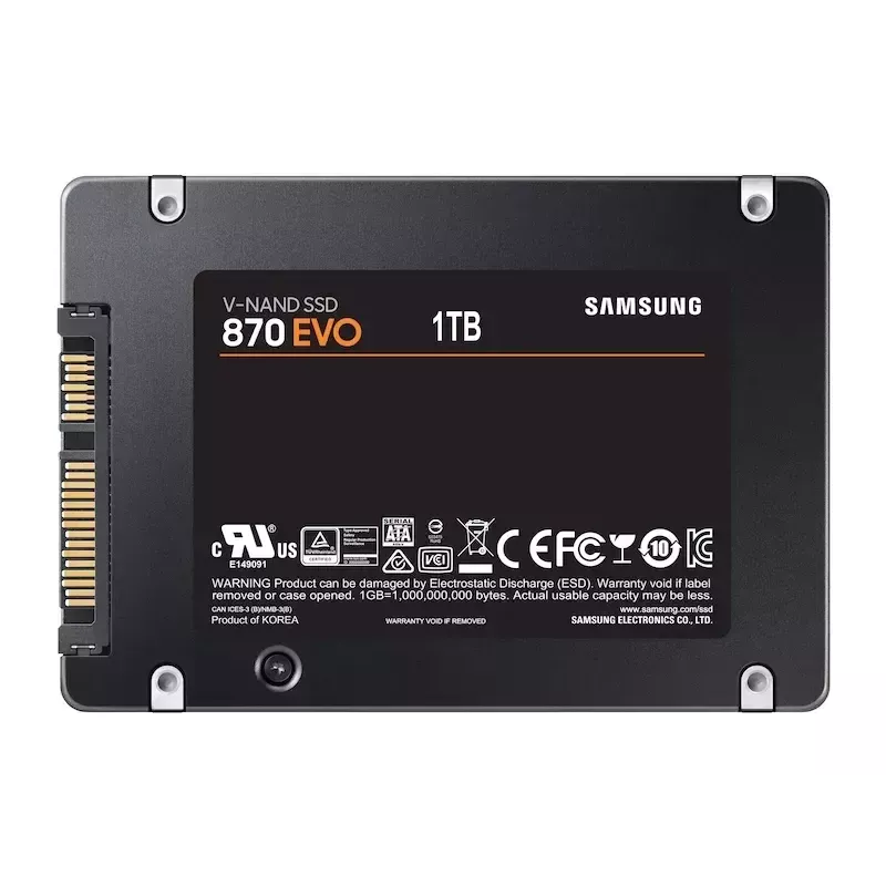 SSD 2.5 colio Samsung 870 EVO 1000 GB — SATA III, Skaitymas 560 MB/s, Rašymas 530 MB/s, Juoda