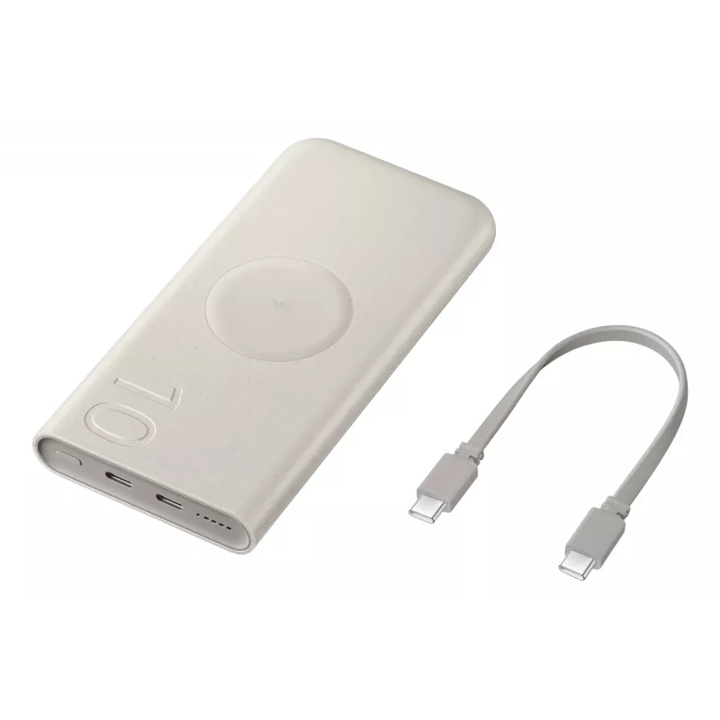 Išorinė baterija Samsung EB-U2510XUEGEU 10000 mAh, PD 3.0 25W, USB-C įvestis/išvestis, belaidis įkrovimas, 3 įrenginių išvestis, smėlio spalva