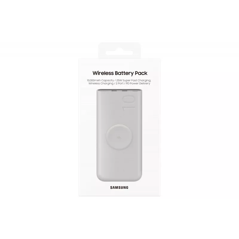 Išorinė baterija Samsung EB-U2510XUEGEU 10000 mAh, PD 3.0 25W, USB-C įvestis/išvestis, belaidis įkrovimas, 3 įrenginių išvestis, smėlio spalva