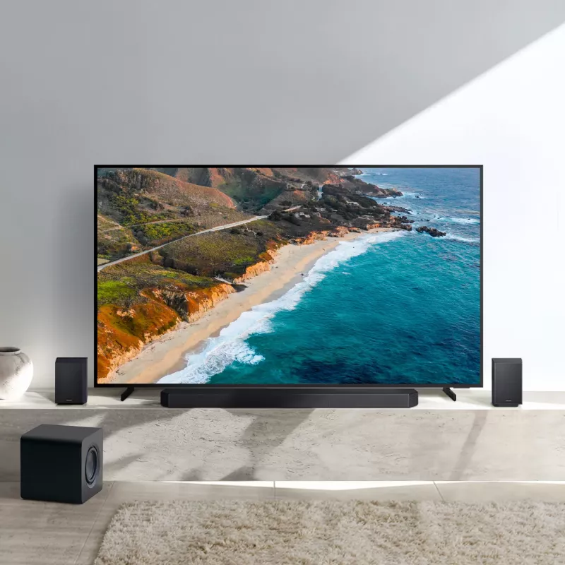 Garso juosta Samsung HW-Q930F 9.1.4 kanalų 580 W juoda, belaidis žemų dažnių garsiakalbis, 17 garsiakalbių