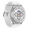 Išmanusis laikrodis Samsung Galaxy Watch 8 Classic 46 mm — 1,3 colio AMOLED, 438×438, 64 GB, Wi‑Fi, GPS, sidabrinis korpusas, balta juosta
