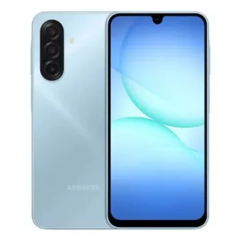 Išmanusis telefonas „Samsung Galaxy A17“ 6,7 colio AMOLED 90 Hz, 4 GB RAM, 128 GB, 50 MP, 5000 mAh, hibridinis dviejų SIM kortelių lizdas, IP54 (šviesiai mėlyna)