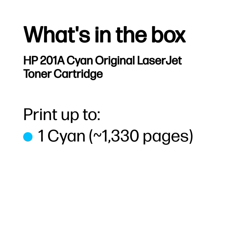 HP 201A Cyan Original LaserJet Toner kasetė. Spalvoto tonero puslapių išeiga: 1330 puslapių, Spausdinimo spalvos: Cianas, Kiekis pakuotėje: 1 vnt.