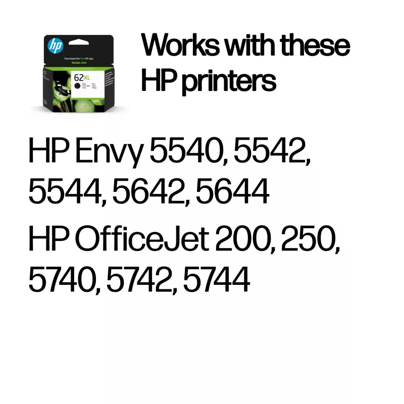 HP 62XL didelės išeigos juoda originali rašalo kasetė, juoda, 1 vnt., 600 puslapių