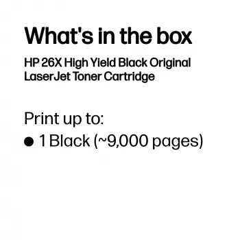 HP 26X didelės išeigos juodas originalus „LaserJet“ kasetė, 9000 puslapių, juoda, 1 vnt.
