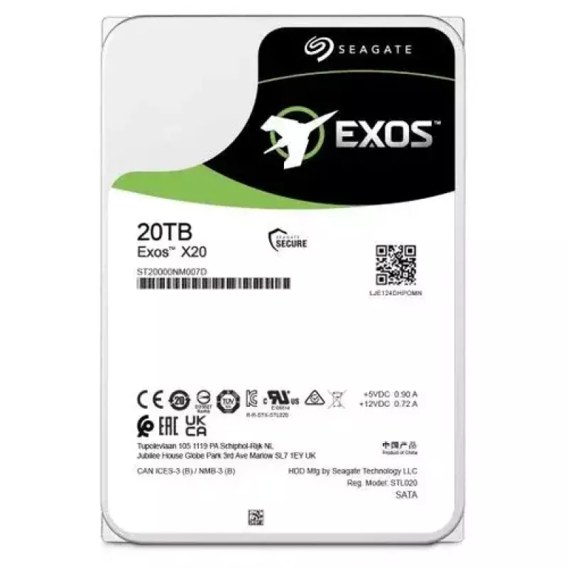 “Seagate Enterprise Exos X20” vidinis kietasis diskas 20 TB 7200 RPM 3,5 col. Serial ATA III