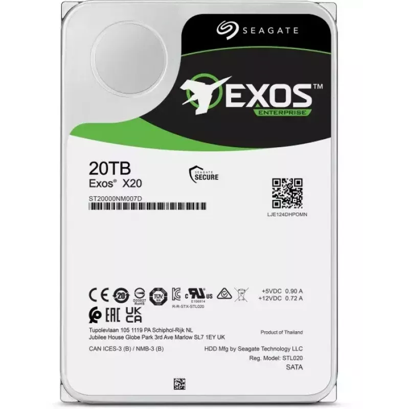 “Seagate Enterprise Exos X20” vidinis kietasis diskas 20 TB 7200 RPM 3,5 col. Serial ATA III