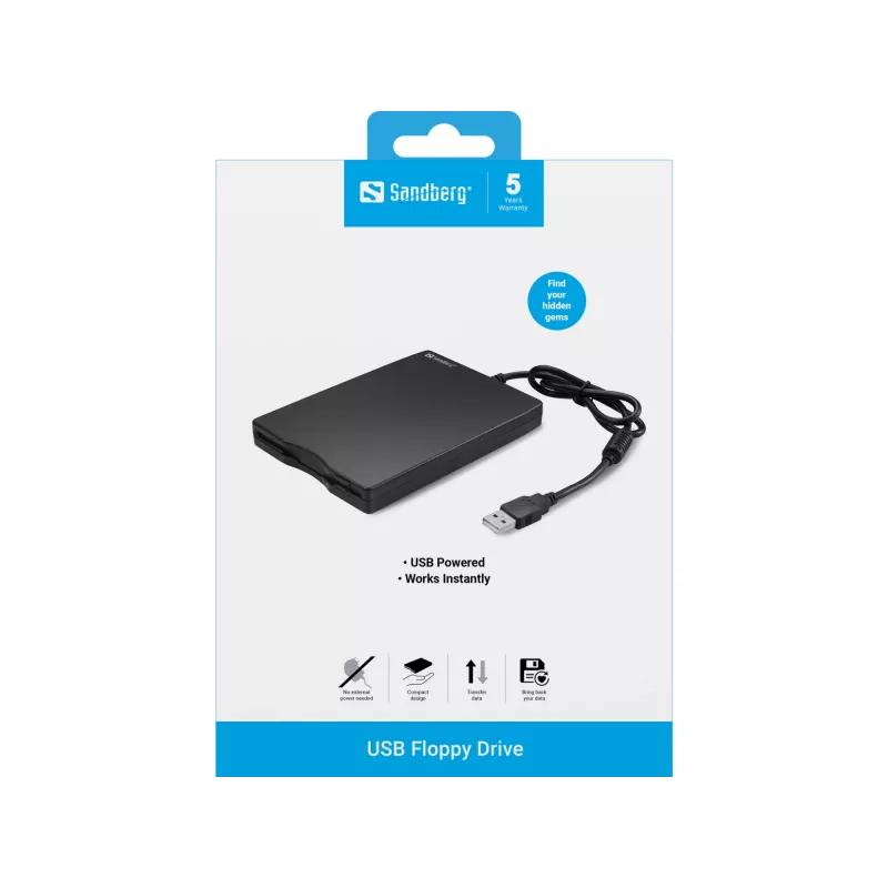 Sandberg USB diskelių įrenginys, išorinis diskelių įrenginys, USB 2.0, 360 aps./min, 102 mm, 140 mm, 17 mm