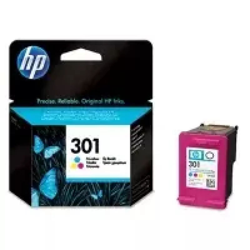 HP 301 Original rašalo kasetė, trispalvė. Spalvoto rašalo puslapių išeiga: 150 psl., spausdinimo spalvos: žydra, purpurinė, geltona, kiekis pakuotėje: 1 vnt.